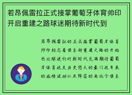 若昂佩雷拉正式接掌葡萄牙体育帅印开启重建之路球迷期待新时代到